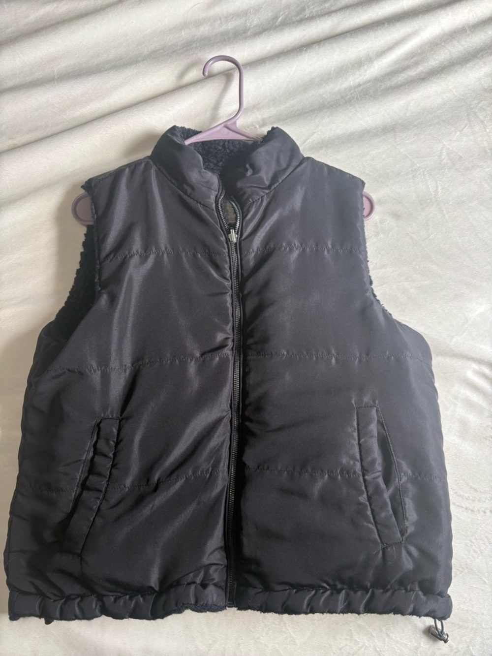 Time and Tru Black Faux Fur Quilted Vest